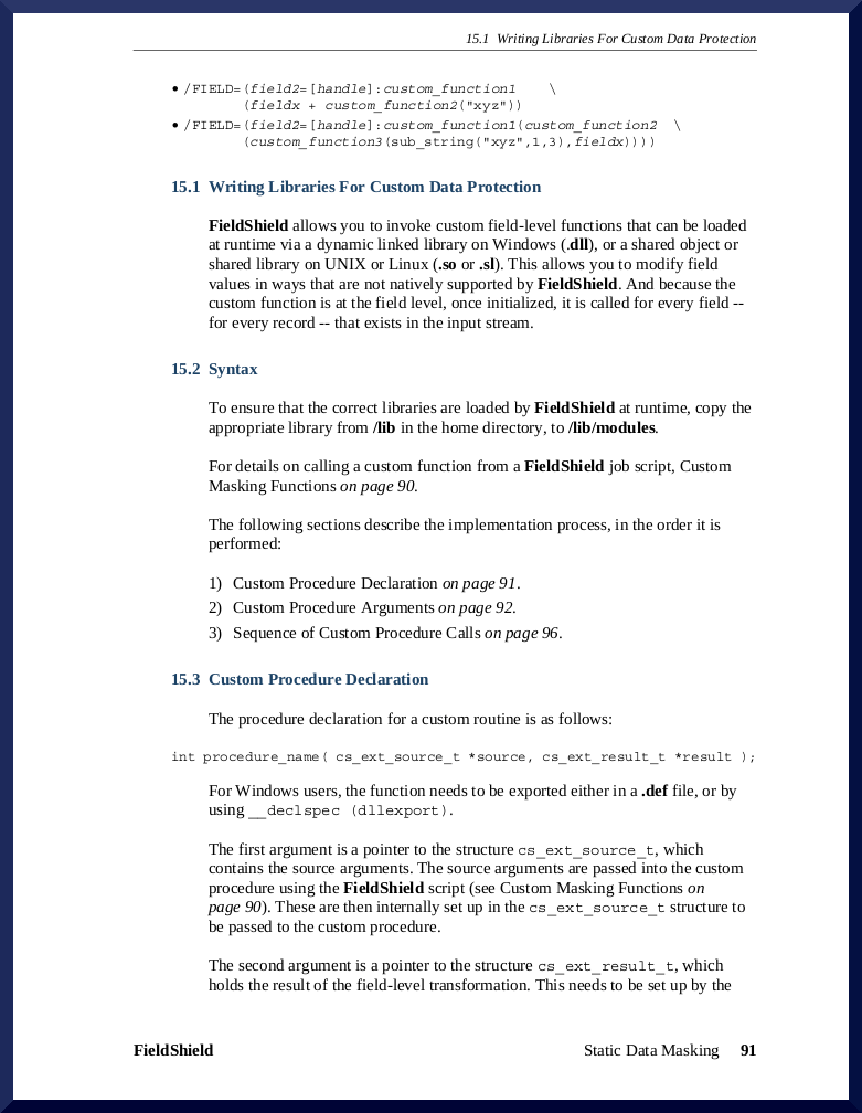 Custom functions screenshot from FieldShield Manual