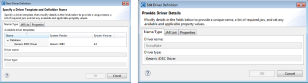 Driver specification for Snowflake